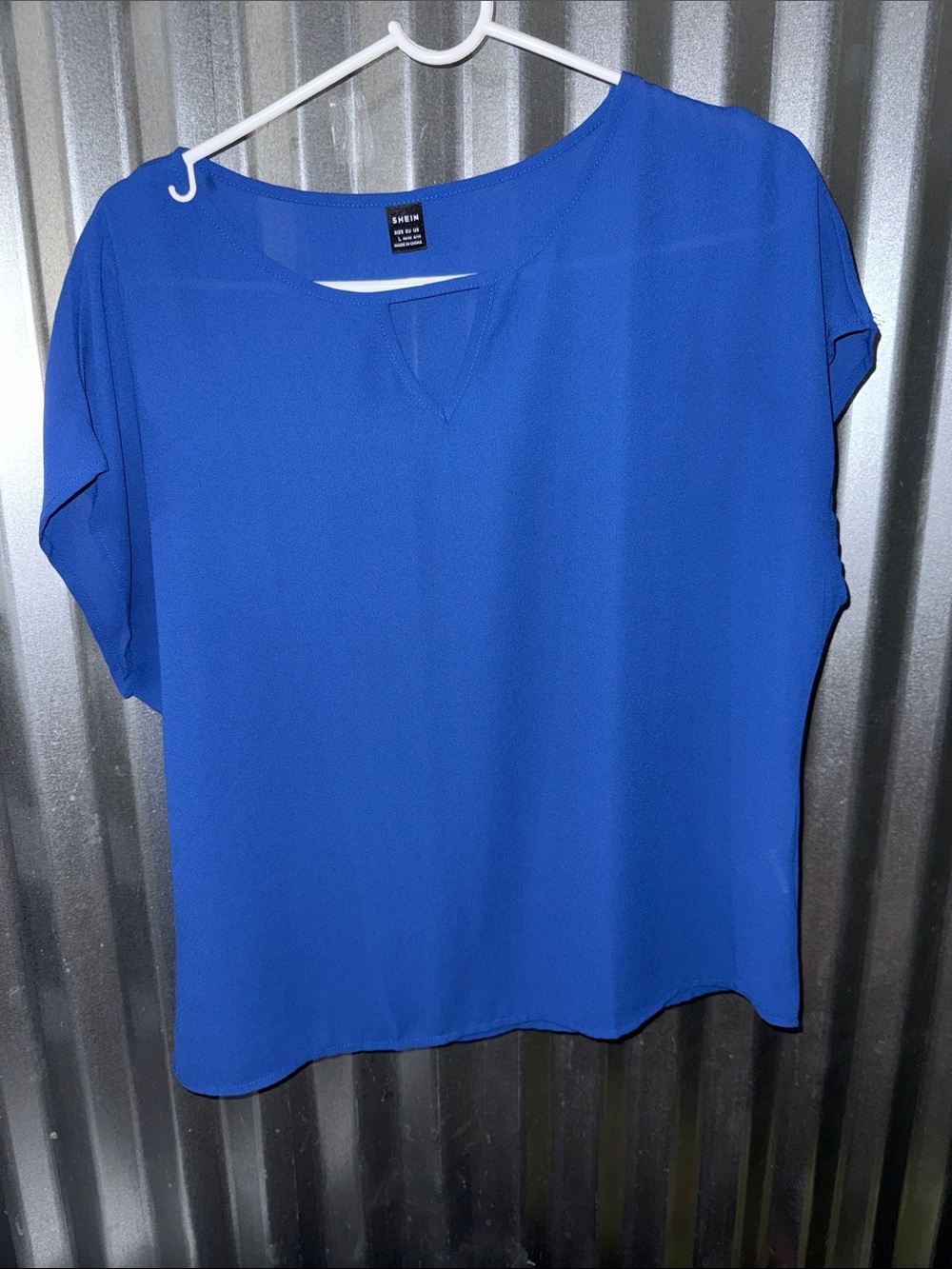 SHEIN Cobalt Blue Short Sleeve V-Notch Blouse